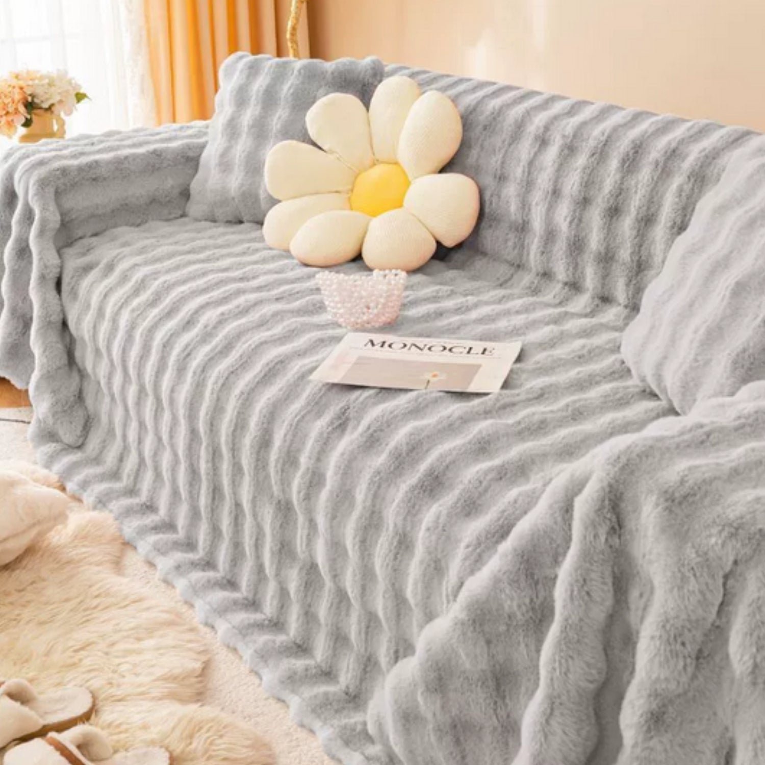 Maliben | Rabbit Faux Fur Blanket Soft Sofa Cover