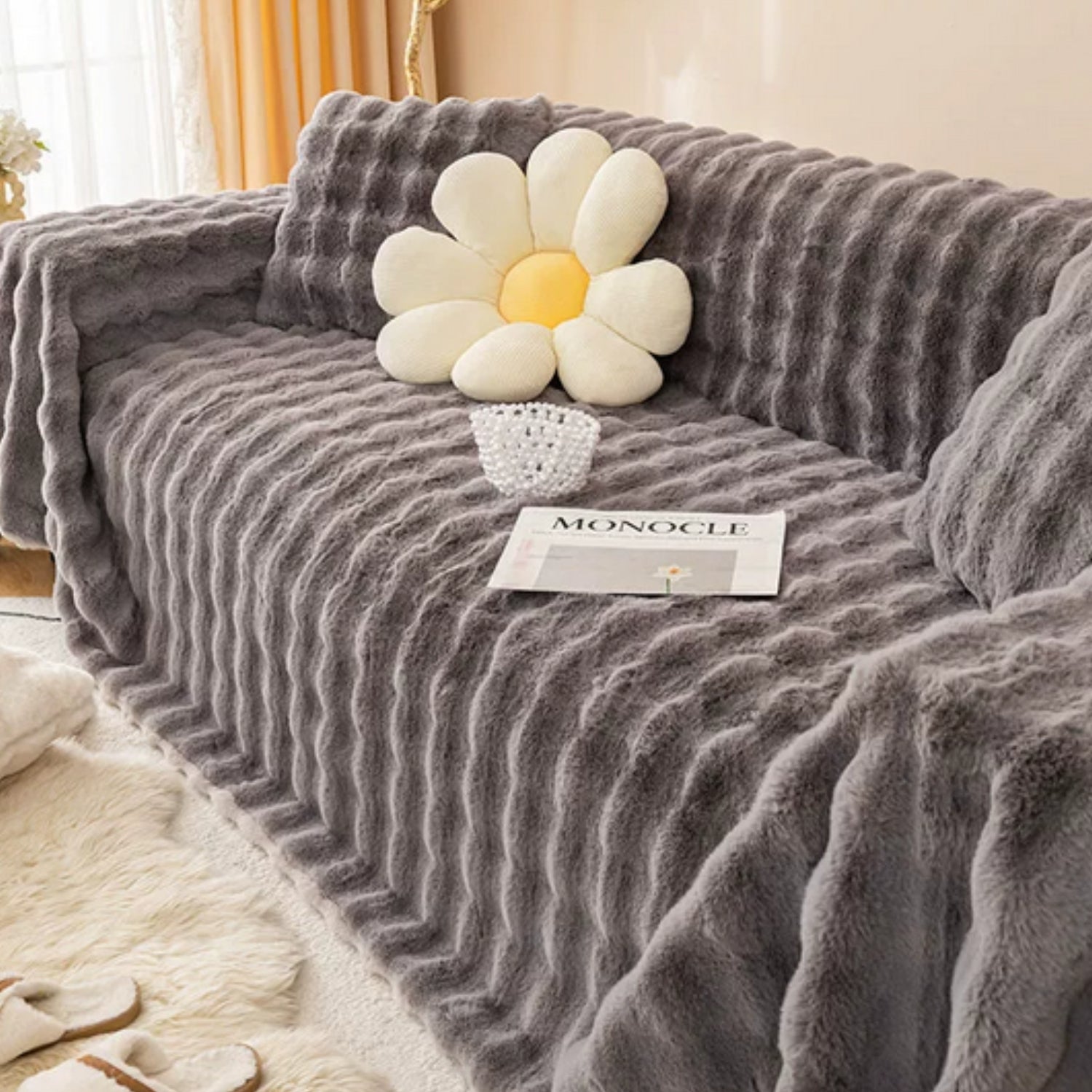 Maliben | Rabbit Faux Fur Blanket Soft Sofa Cover