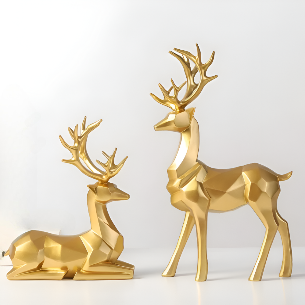 Maliben | Geometric Reindeer Figures Set – Modern 2-Piece Resin Decoration