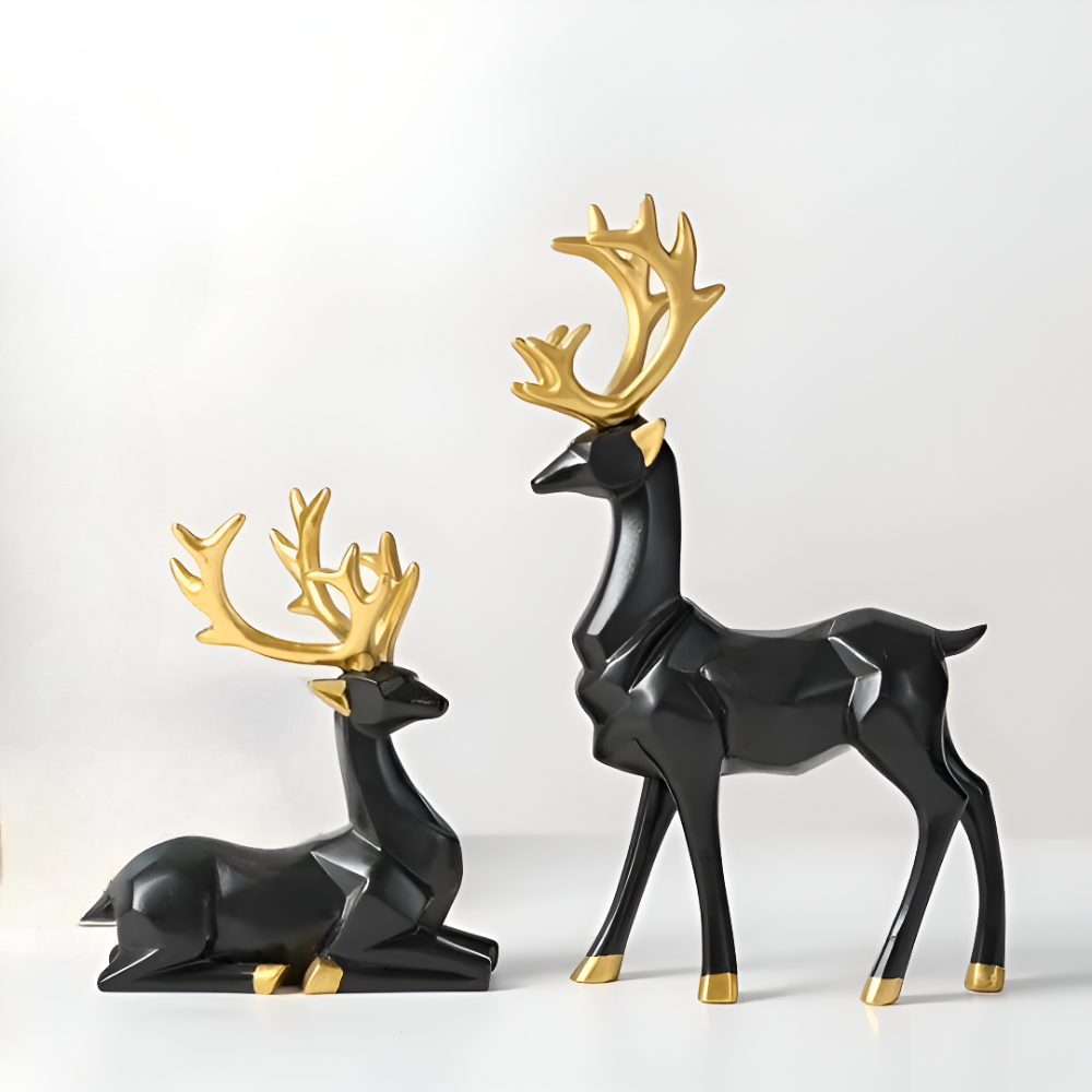 Maliben | Geometric Reindeer Figures Set – Modern 2-Piece Resin Decoration