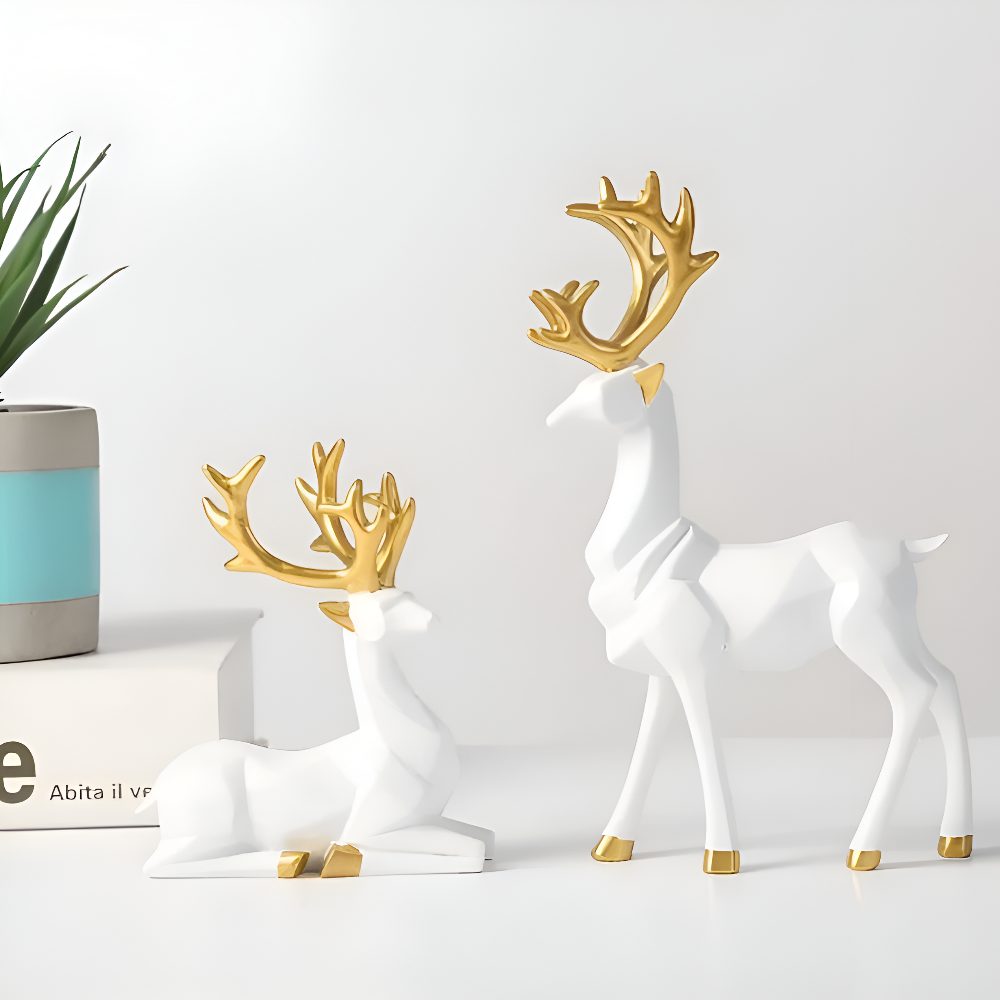 Maliben | Geometric Reindeer Figures Set – Modern 2-Piece Resin Decoration