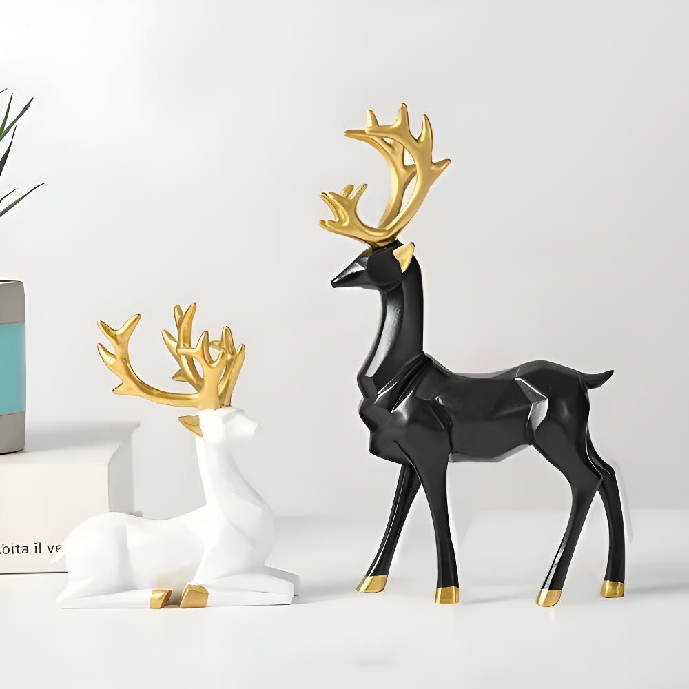 Maliben | Geometric Reindeer Figures Set – Modern 2-Piece Resin Decoration