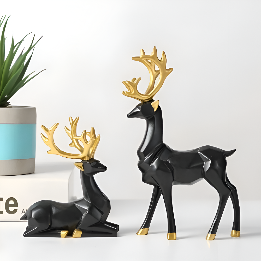 Maliben | Geometric Reindeer Figures Set – Modern 2-Piece Resin Decoration