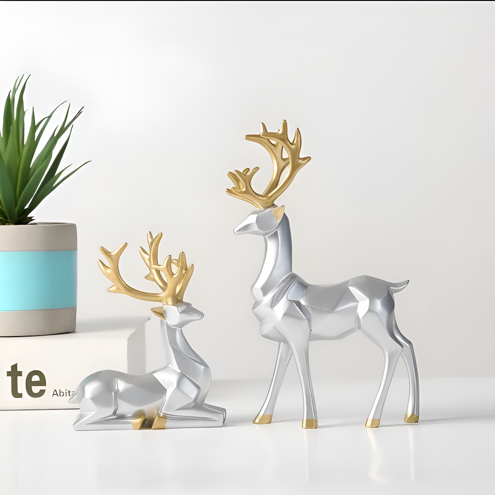 Maliben | Geometric Reindeer Figures Set – Modern 2-Piece Resin Decoration