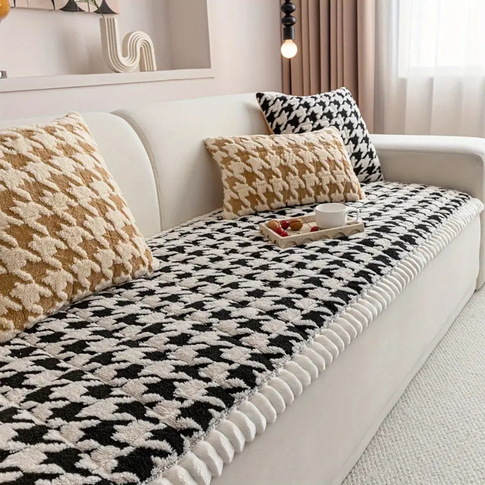 Maliben | Colourful Plush Houndstooth Sofa Cover and Cushion Cover