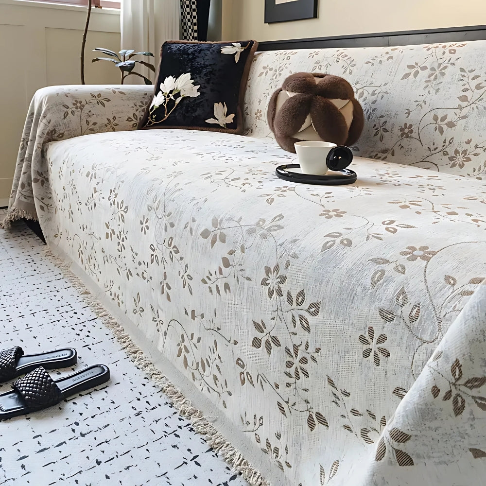Maliben | Rustic Blossom Ivory Floral Sofa Cover
