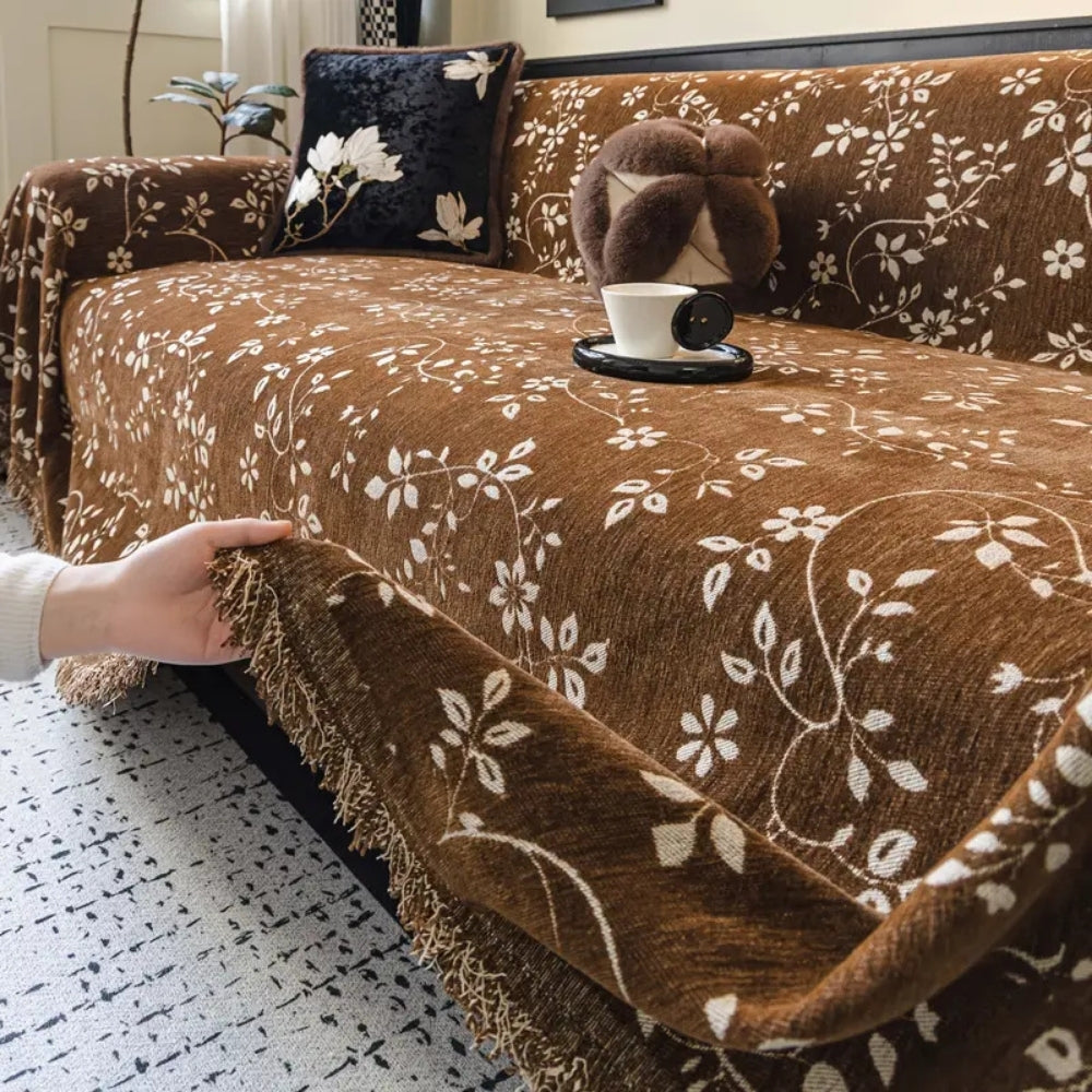 Maliben | Rustic Blossom Ivory Floral Sofa Cover