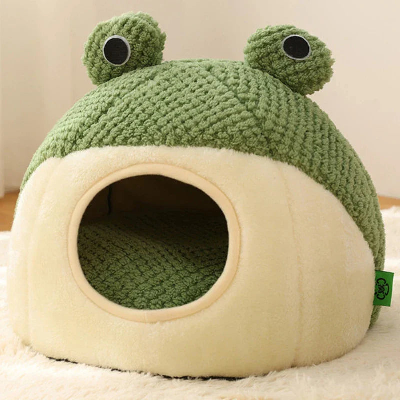 Maliben | Pet Cave Froggihome | Plush Frog Design | Semi-Closed & Round | 40–50 Cm | For Cats & Small Dogs