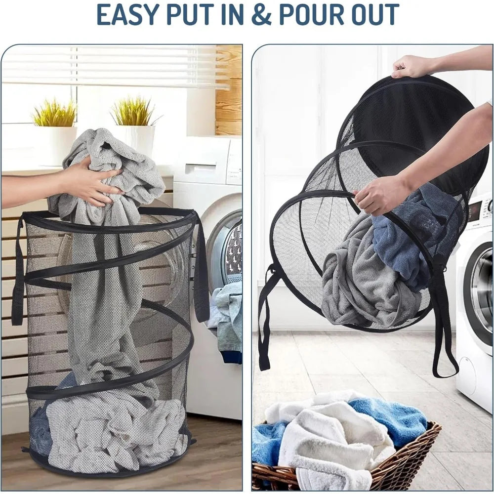 Maliben | Spirafold Laundry Basket | Foldable & Breathable | Mesh Design With Carry Handles | For Home, Bathroom & Student Apartment
