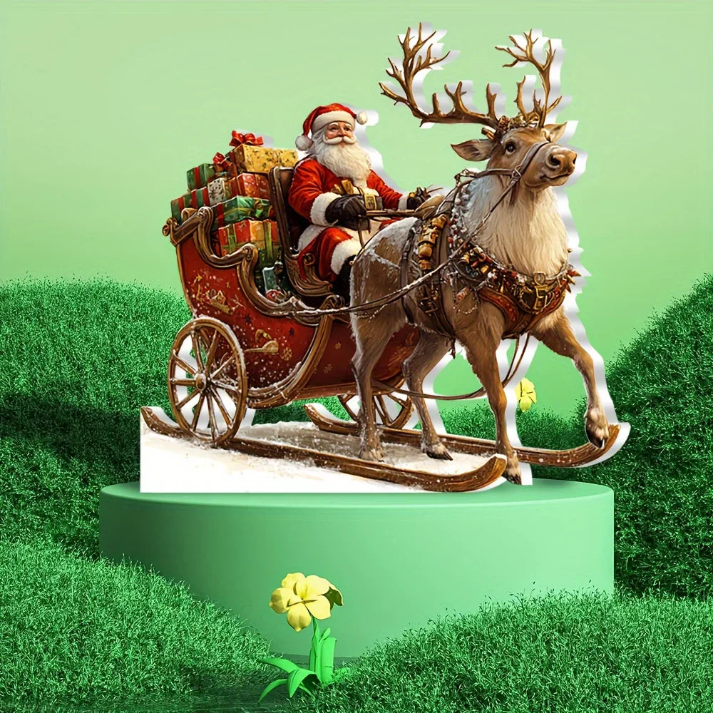 Maliben | Frostovia | Christmas Figure | Acrylic Decoration Reindeer Sleigh With Santa Claus | 2d Design | Festive Table & Party Decoration 2025