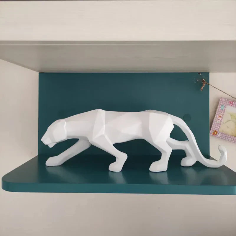 Maliben | Panther Statue, Animal Figure, Abstract Geometric Style, Resin, Leopard Sculpture, Home Office, Desktop Decoration, Crafts