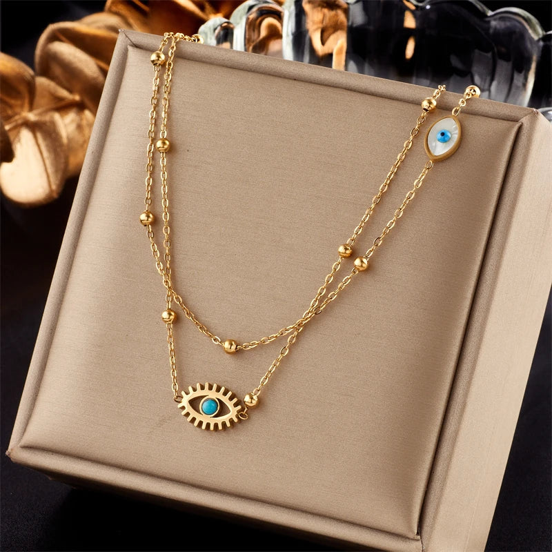 Maliben | Dainty Satellite Chain Evil Eye Necklace Stack