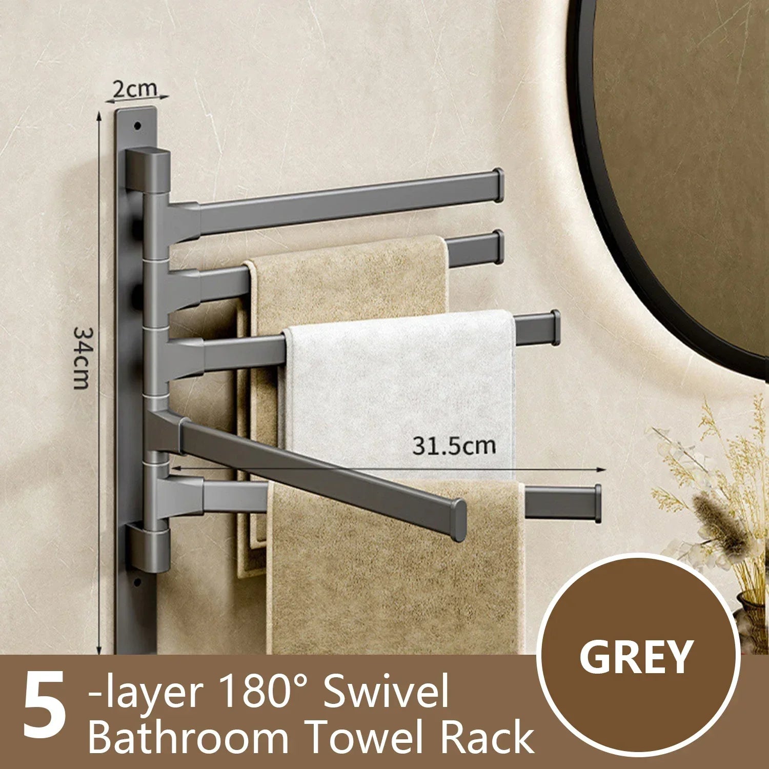 Maliben | Bathroom Towel Holder Rotatable Towel Rack Space Aluminum 1/2/3/4/5-Bar Towel Holder Kitchen Shelf Kitchen Hanging Shelf Wall Mounted