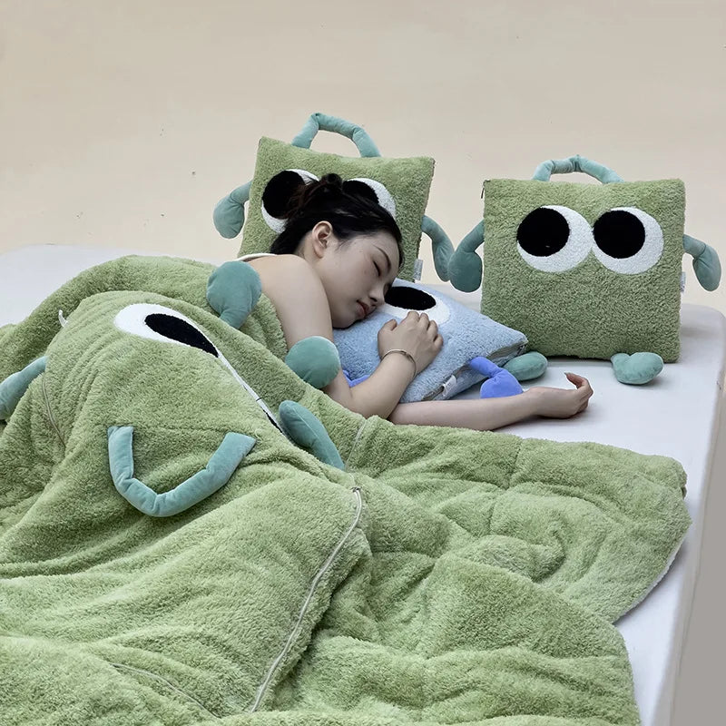 Maliben | Cute Monster Portable Soft Throw Pillow Blanket