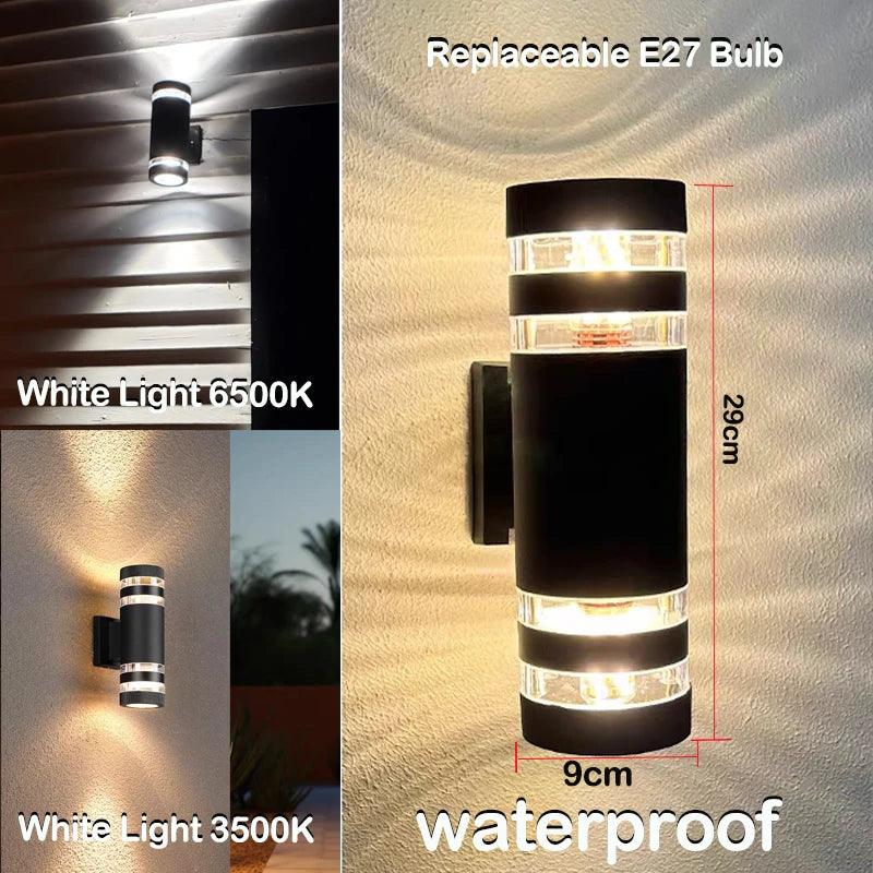 Maliben | Lumibloc Led Outdoor Wall Light | Up & Down Effect | E27 Socket | Ip65 Waterproof | Modern Design For Garden & Balcony