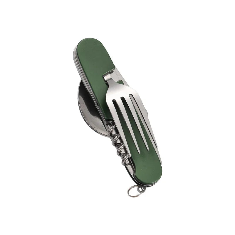 Maliben | 4-In-1 Outdoor Cutlery Set Camplico | Foldable Spoon, Fork, Knife & Bottle Opener | Stainless Steel & Compact | For Camping & Travel