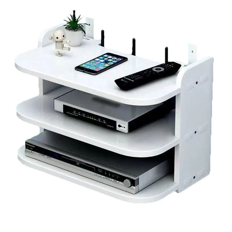 Maliben | Skyconnect Home | Wlan Router Wall Shelf | Hidden Cable Organizer & Socket Holder | Floating Shelf For Tv Box & More | White | 40×12×8 Cm