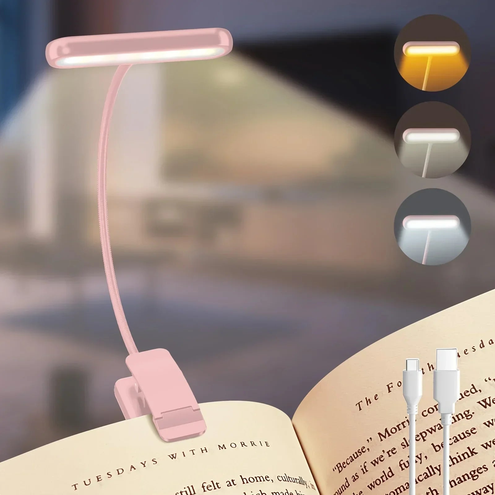 Maliben | Reading Lamp Flexiread | Usb Rechargeable | 3 Light Colors & Dimmable | Clip & Flexible Arm