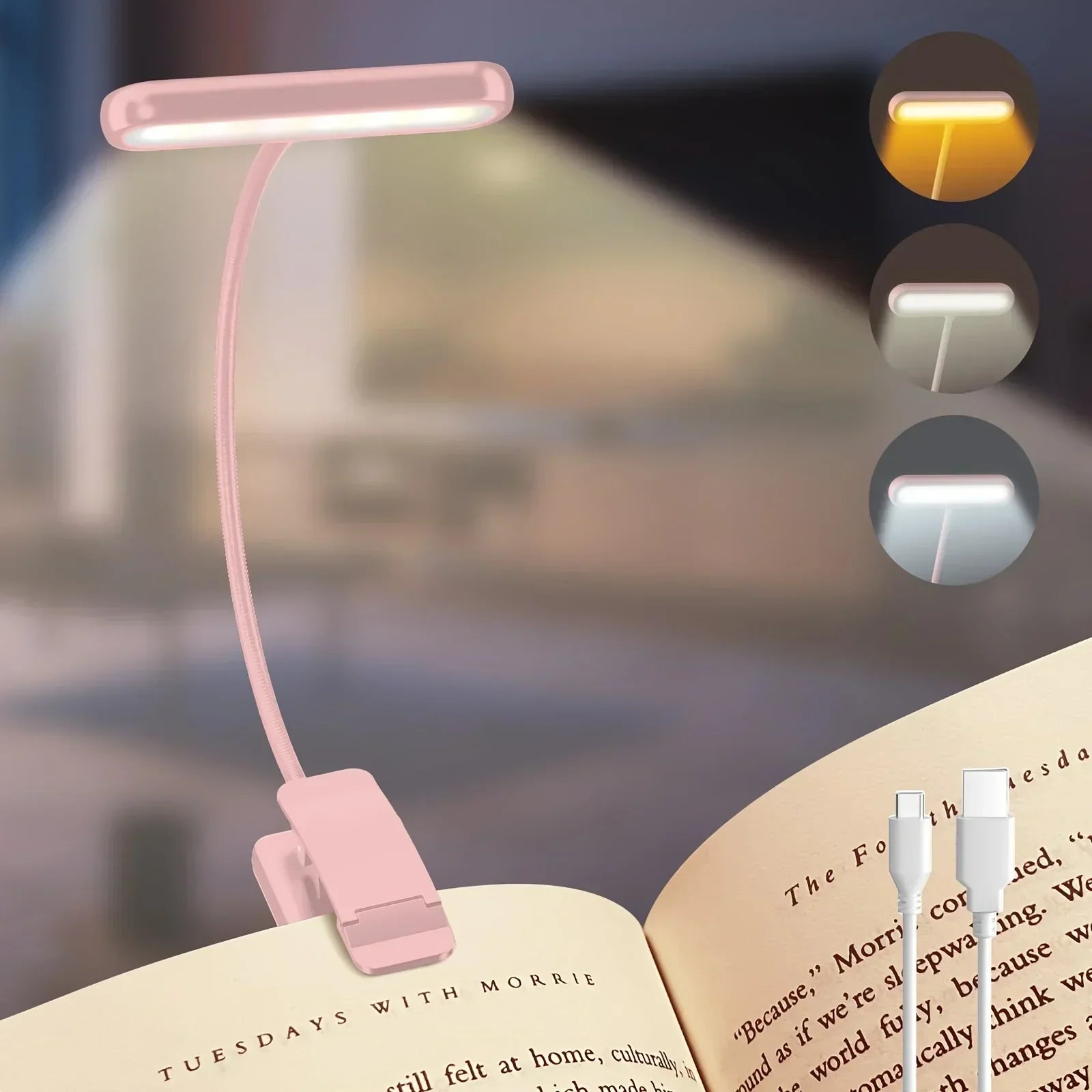 Maliben | Flexible Reading Lamp Usb Rechargeable With Dimmable Light Colors And Clip
