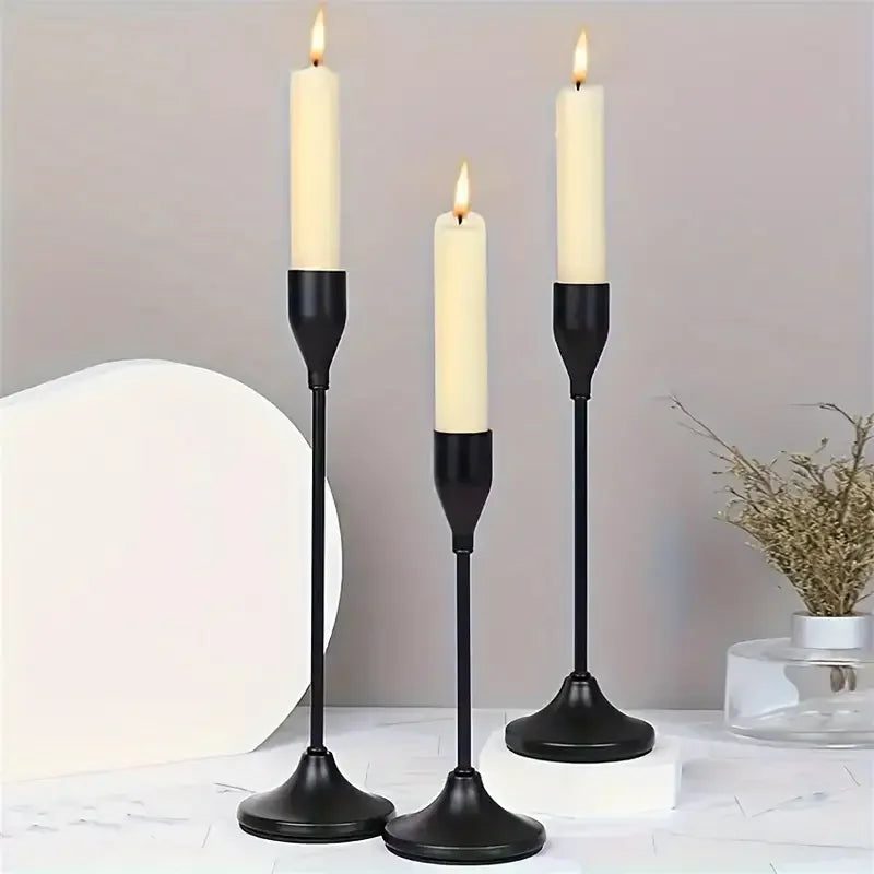 Maliben | Candle Holder Lumièrenoir | Set Of 3 | Minimalist & Retro | Stainless Steel Black | For Wedding & Home Decor