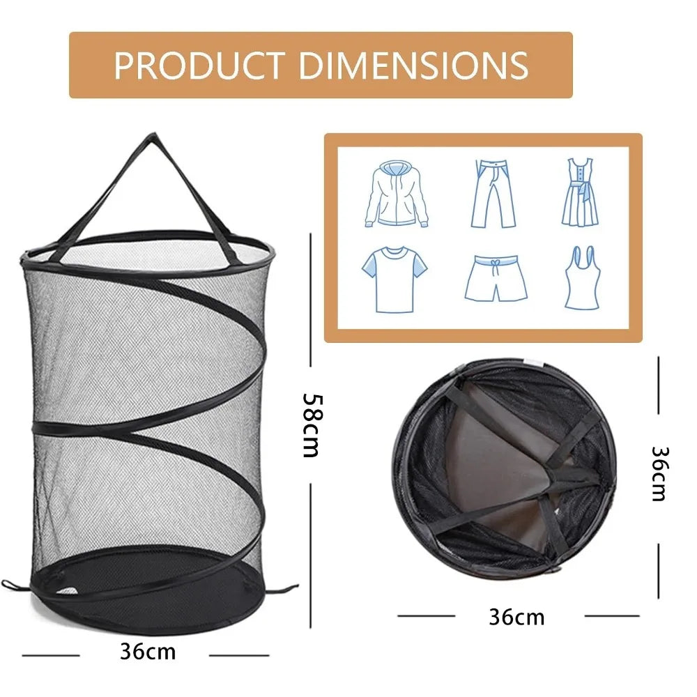 Maliben | Spirafold Laundry Basket | Foldable & Breathable | Mesh Design With Carry Handles | For Home, Bathroom & Student Apartment