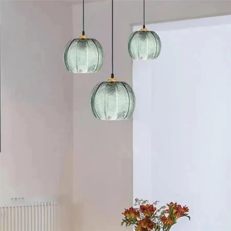 Maliben | Scandinavian Glass Pendant Lamp With Green Leaf Pattern