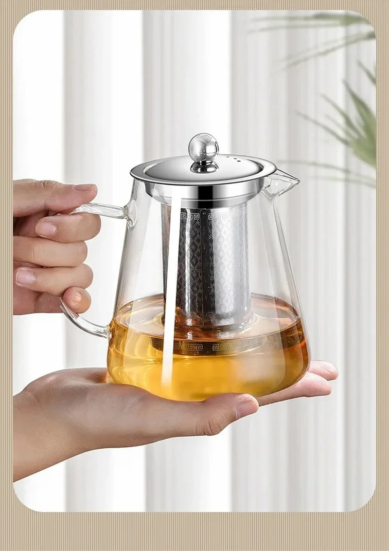 Maliben | 450ml-950ml Heat Resistant Glass Teapot – Stainless Steel Tea Filter, Flower Kettle For Kung Fu Tea, Puer And Oolong Tea