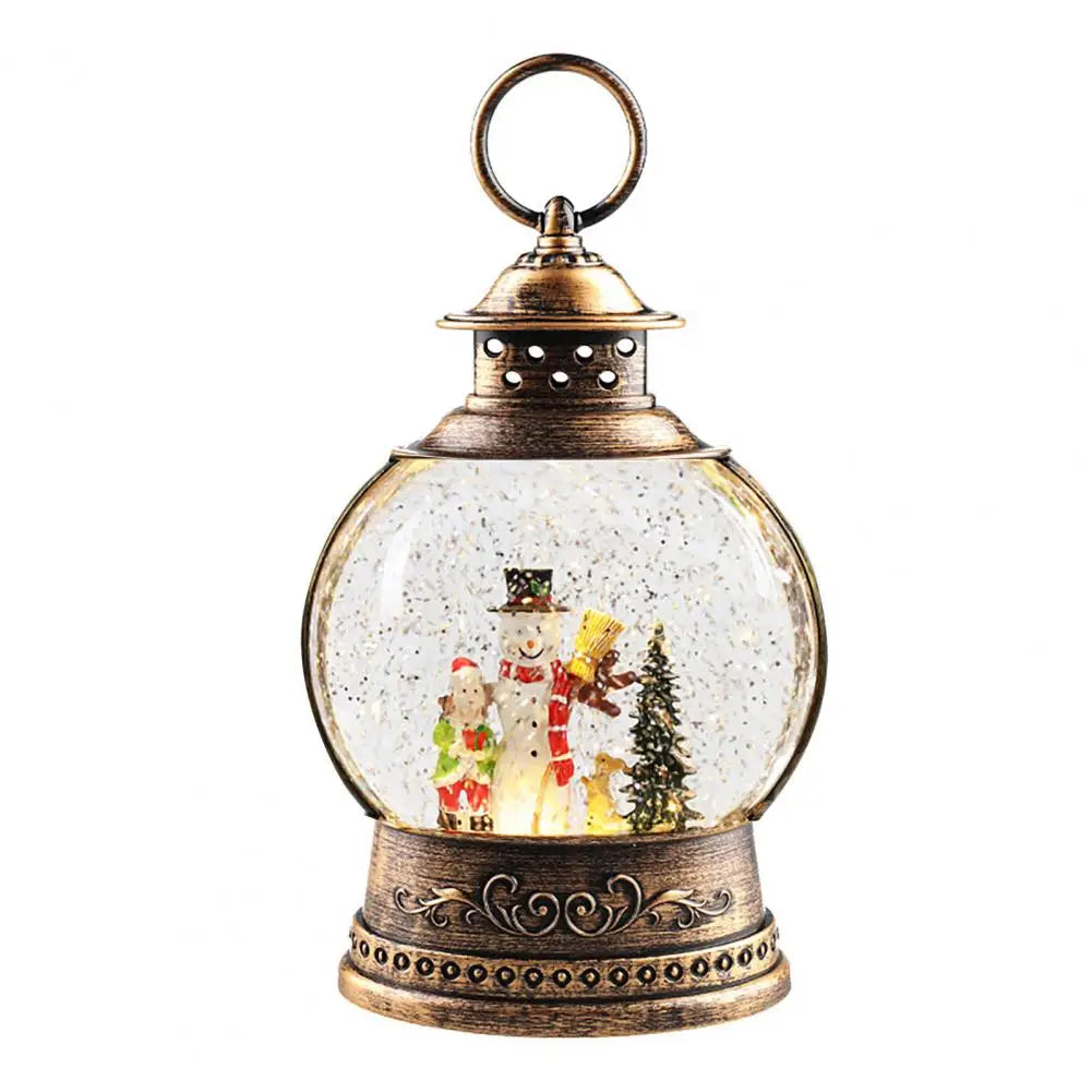 Maliben | Lunavera Christmas Snow Globe Lantern | Music Box With Led Light & Glitter | Vintage Gold Design | Usb & Battery Operated | 21–26 Cm