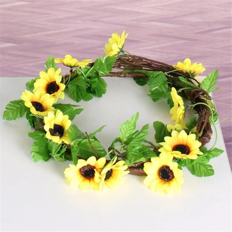 Maliben | Floraviva Sunvine Sunflower Garland Artificial | 2.6 M Length | 12 Flowers Ø 8 Cm | For Wedding, Balcony & Diy Decor
