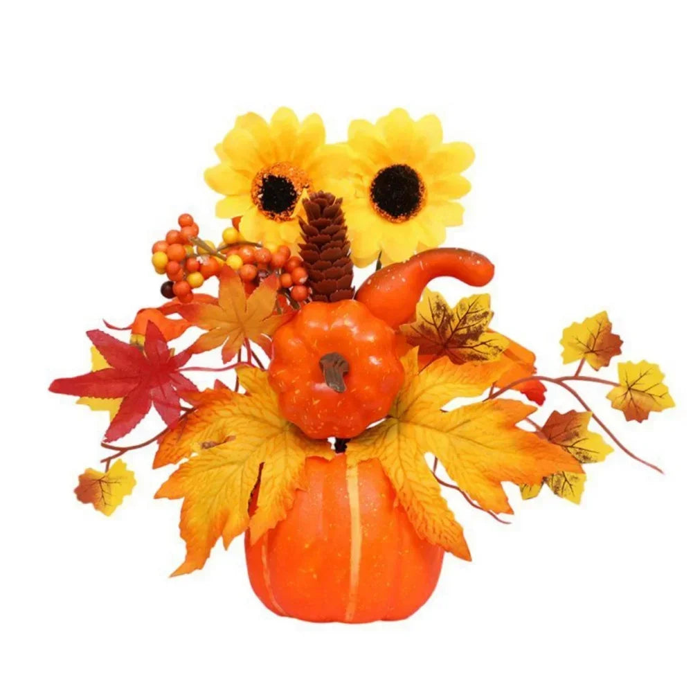 Maliben | Autumn Magic | Decorative Pumpkin With Artificial Flowers | 25–30 Cm | Autumn & Halloween Decor