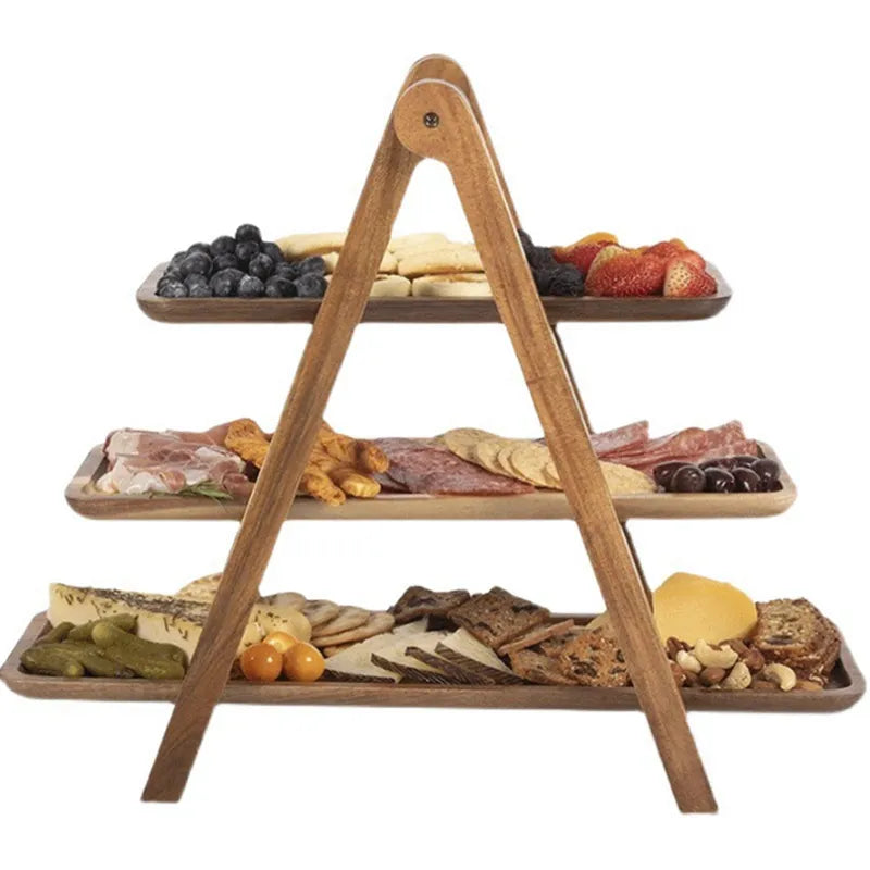 Maliben | 3-tier wooden step plate decor cake stand farmhouse step plate party serving dish and trays