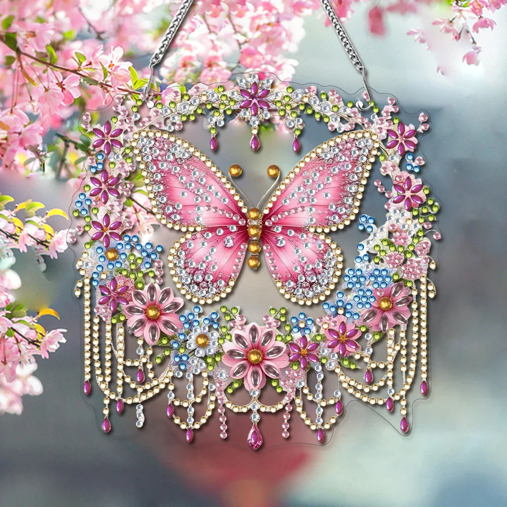 Maliben | Butterfly Pendant | 5d Diy Diamond Painting | Double-Sided Acrylic | Sparkling Window Decoration