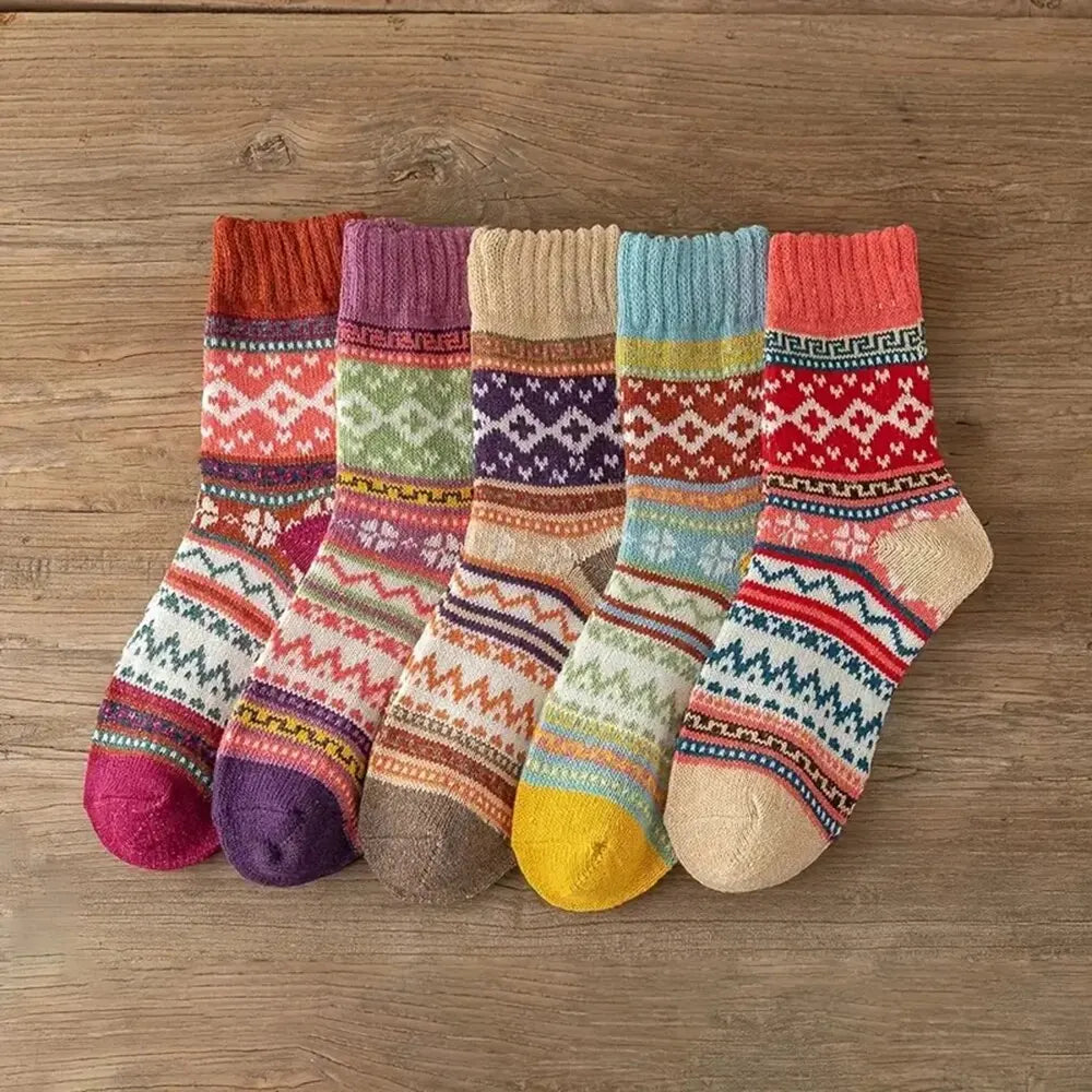 Maliben | Woolina | Women's Wool Socks Set | 5 Pairs | Extra Thick & Warm | Autumn & Winter