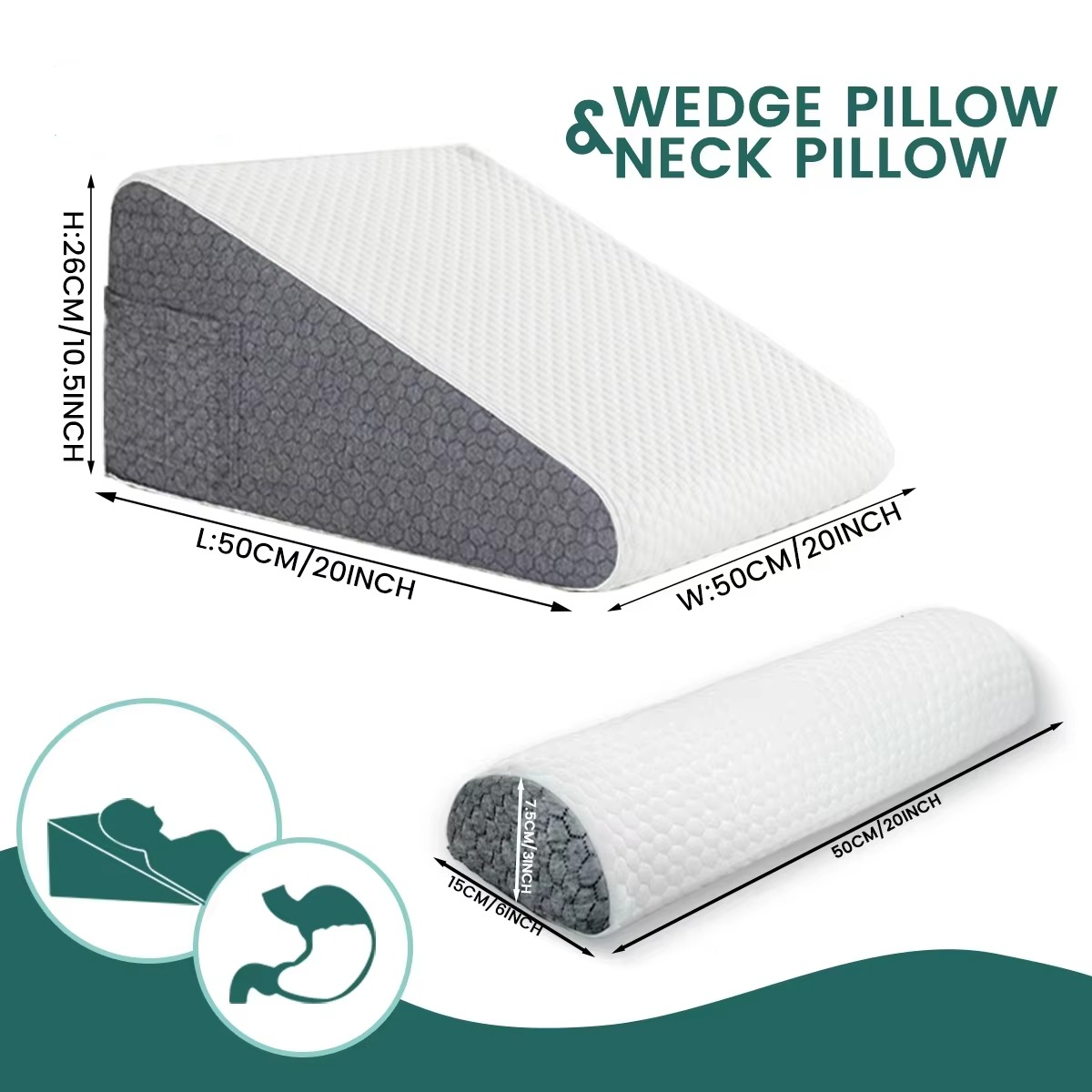 Maliben | Dual Comfort Memory Foam Orthopedic Wedge Pillows With Breathable Covers