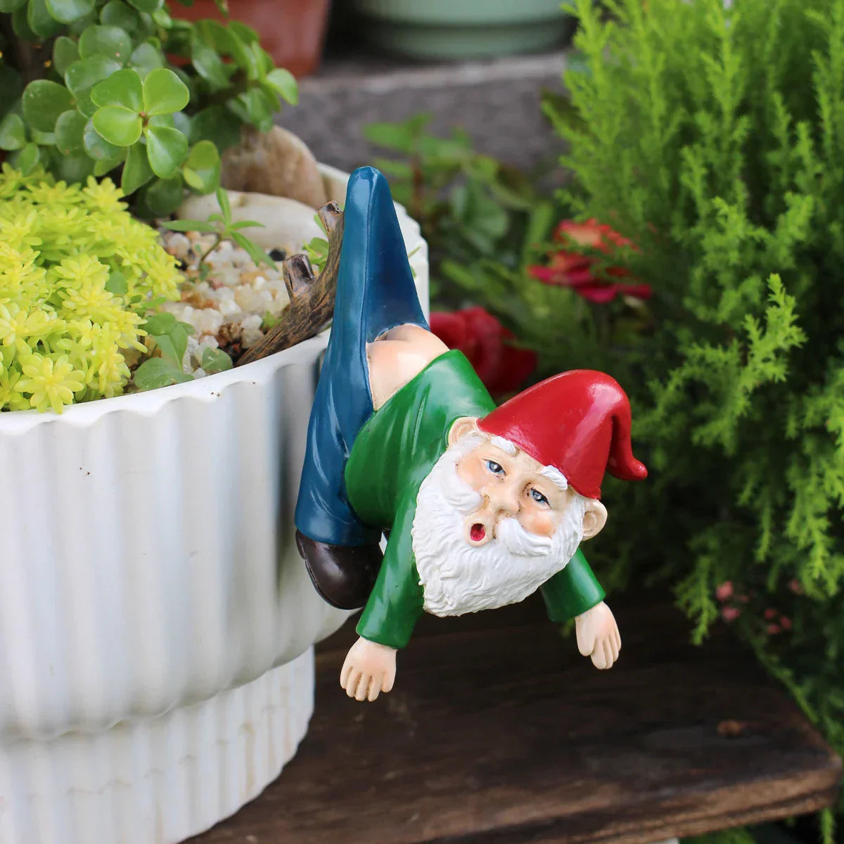 MAliben | Funny Gnome Flower Pot Hanger Made Of Resin With Pants On a Branch