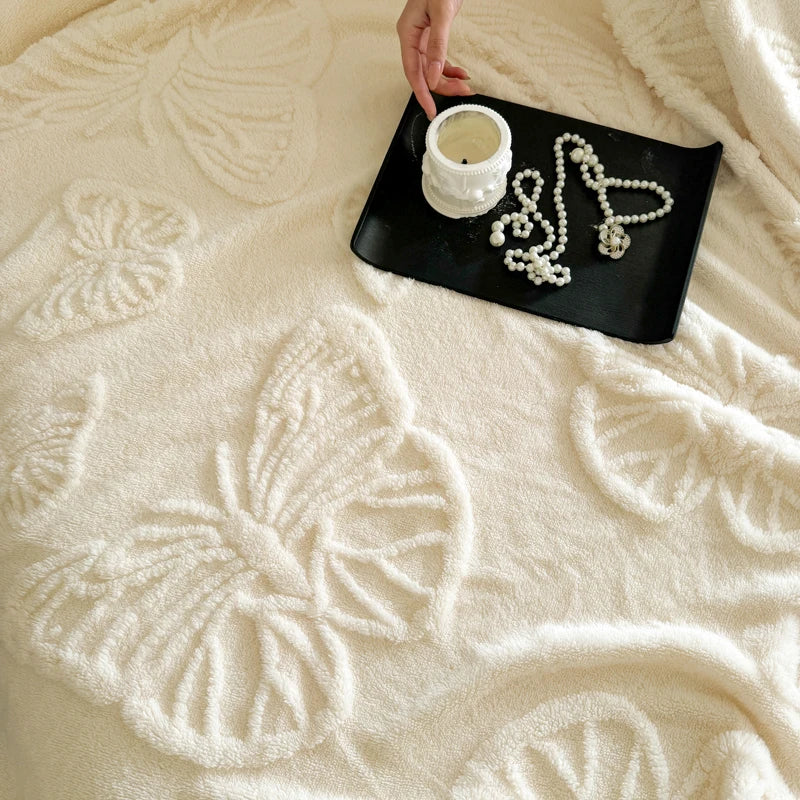 Maliben | Fleurière Flannel Blanket | 3d Butterfly Design | Soft & Warming | For Bed, Sofa & Camping