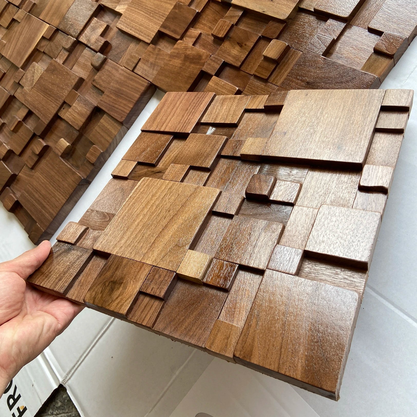 Maliben Mosaic Acoustic Wall Panels — Solid Beech & Walnut