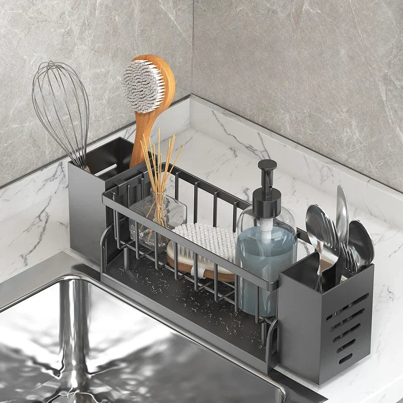 Maliben | Ordinaqua Sink Organizer Shelf | Self-Draining | Holder For Sponge, Soap & Cloth | Expandable & Hygienic | Abs Plastic