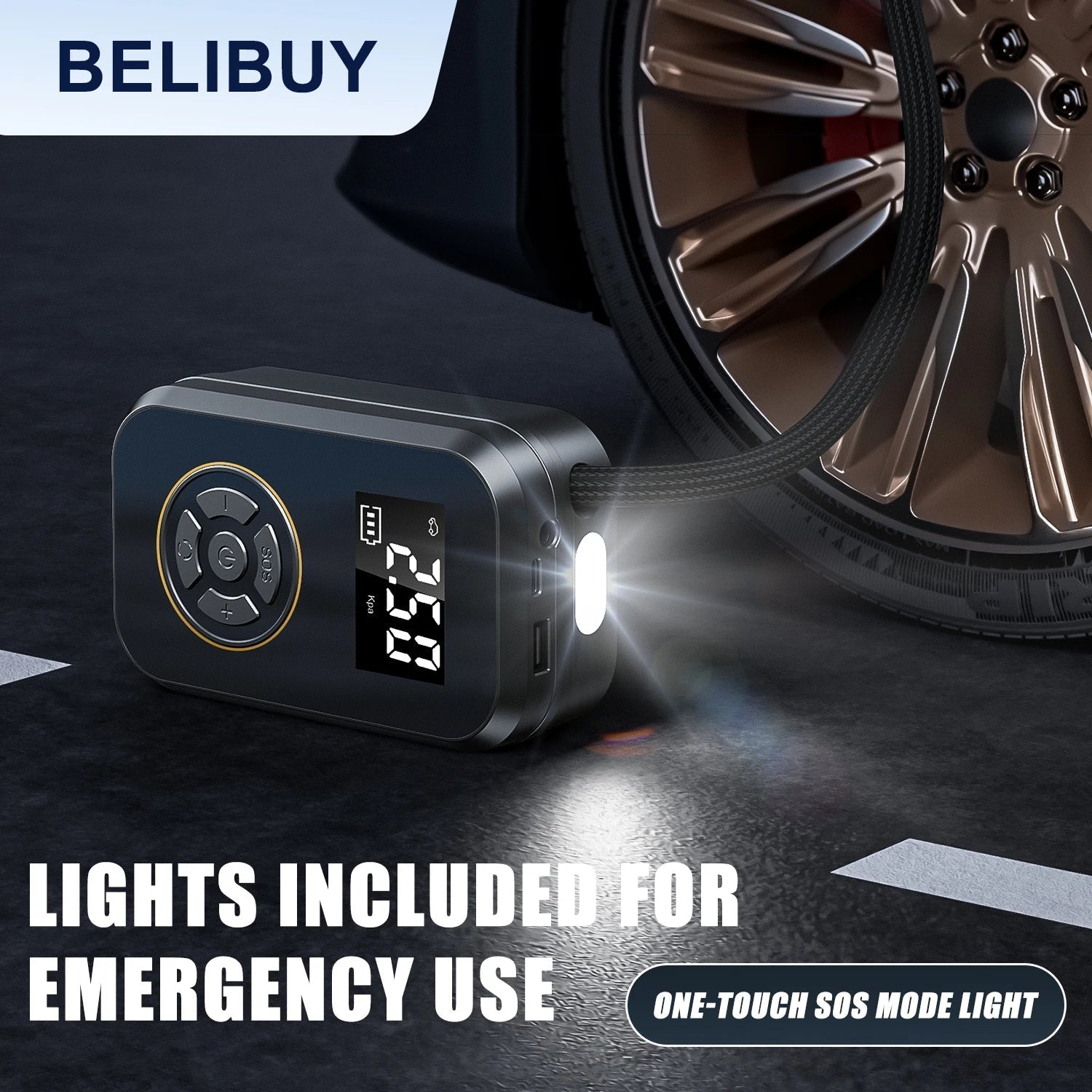 Maliben | Airvolt Go Compressor | Wireless & Rechargeable | Tire Pressure & Power Bank In One | Compact & Mobile