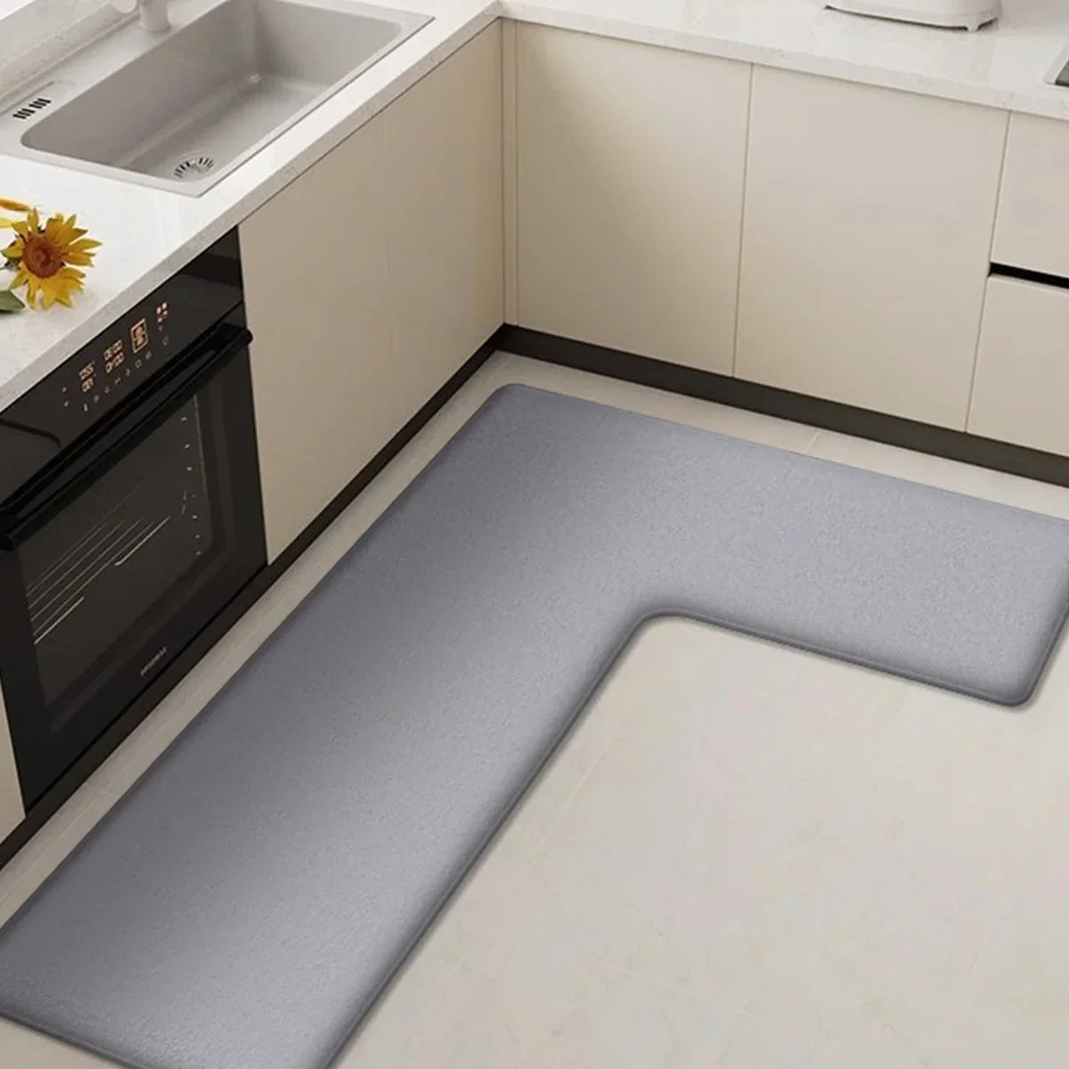 Maliben | Cleanluxe Kitchen Mat | L-Shaped & Thickened | Non-Slip, Oil-Absorbent & Dirt-Repellent | Soft Flannel For More Comfort