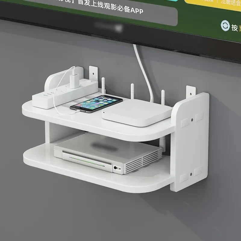 Maliben | Skyconnect Home | Wlan Router Wall Shelf | Hidden Cable Organizer & Socket Holder | Floating Shelf For Tv Box & More | White | 40×12×8 Cm