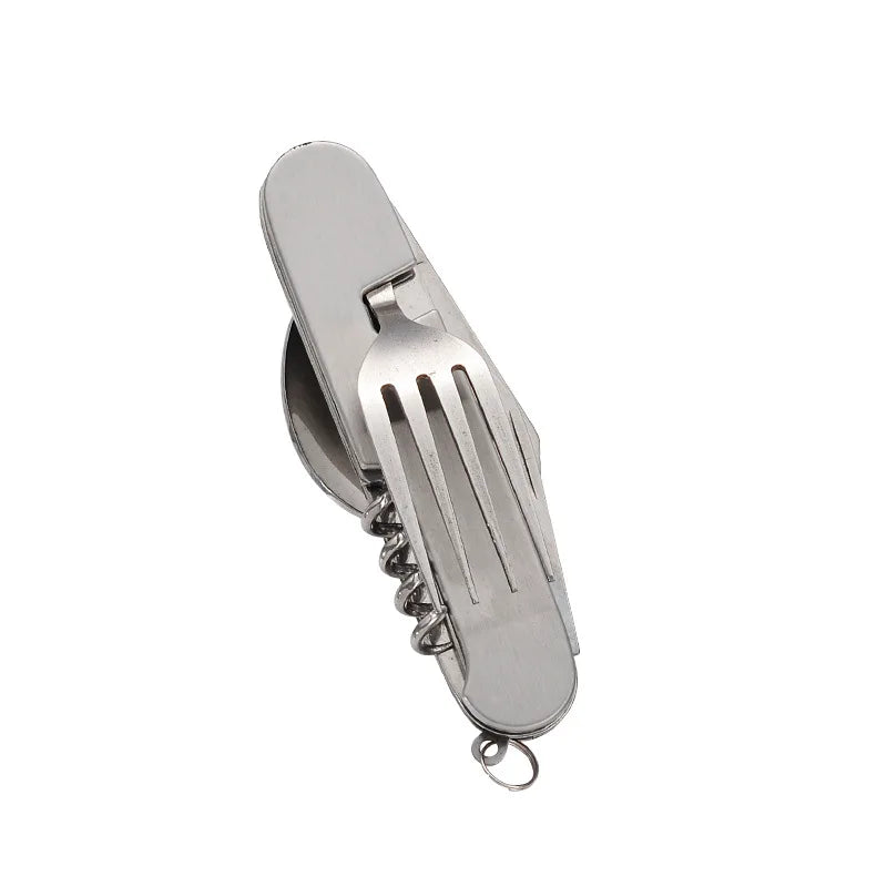 Maliben | 4-In-1 Outdoor Cutlery Set Camplico | Foldable Spoon, Fork, Knife & Bottle Opener | Stainless Steel & Compact | For Camping & Travel