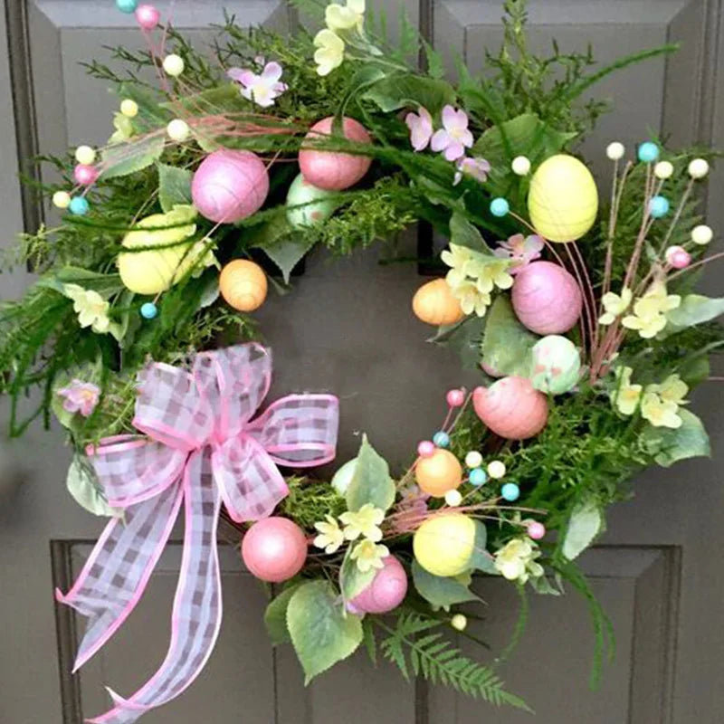 Maliben | 5 Style Bow Ribbon Easter Egg Wreath Easter Egg Garland Door Ornaments Wall Decor Happy Easter 2023 Decor for Home Kids