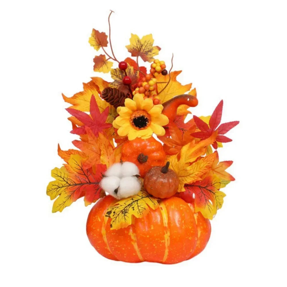 Maliben | Autumn Magic | Decorative Pumpkin With Artificial Flowers | 25–30 Cm | Autumn & Halloween Decor