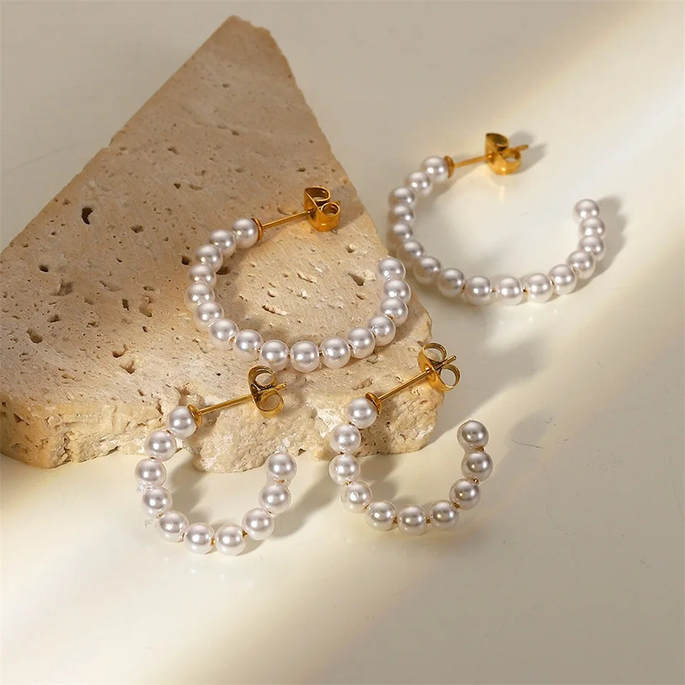 Maliben | Elegant C Hoop Pearl Earrings
