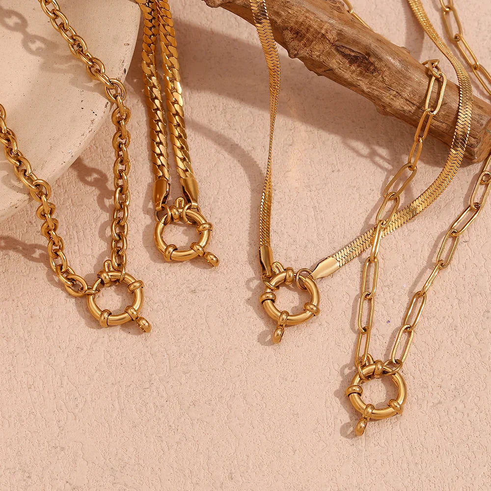 Maliben | 18k Anchor Wheel Clasp Chain Necklaces
