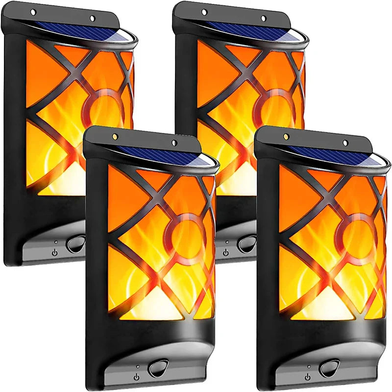 Maliben | Solar-Torch Flammaluce | 96 Led Flame Light | Ip65 Waterproof | Garden Wall Lamp With Grid Design