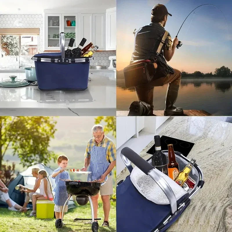 Maliben | Thermatrip Folding Basket | Insulated Picnic Basket With Aluminum Foil & Carry Handle | 3-Fold Foldable | For Outing, Park, Shopping & Travel