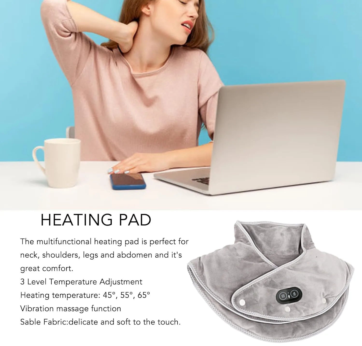 Maliben | Warm Neck And Shoulder Massager Usb Heating Cushion With Vibration