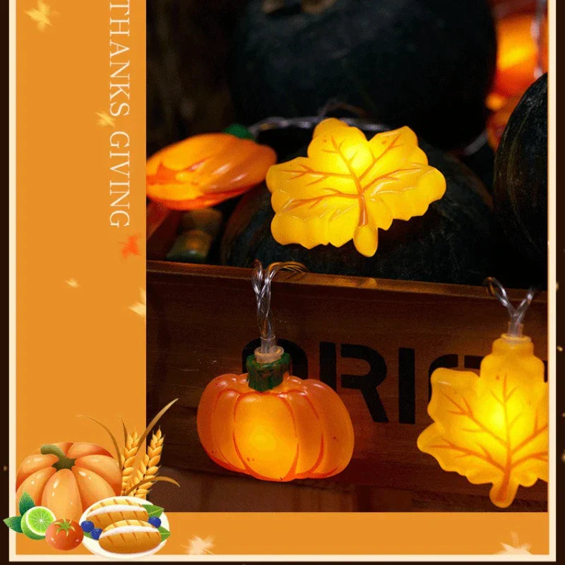 Maliben | Glowharvest Halloween String Lights | Led Pumpkin & Maple Leaves | 1.5m / 3m | Warm White